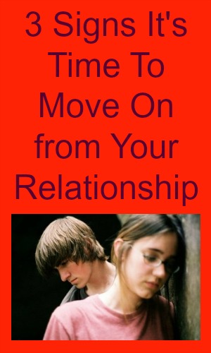 3 Signs It's Time To Move On from Your Relationship text on a red background with a photo of a couple who have had a fight