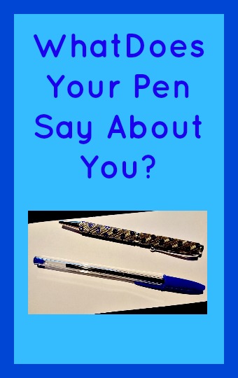 What Does Your Pen Say About You? in blue text on a lighter blue bakcground with a pic of two pens