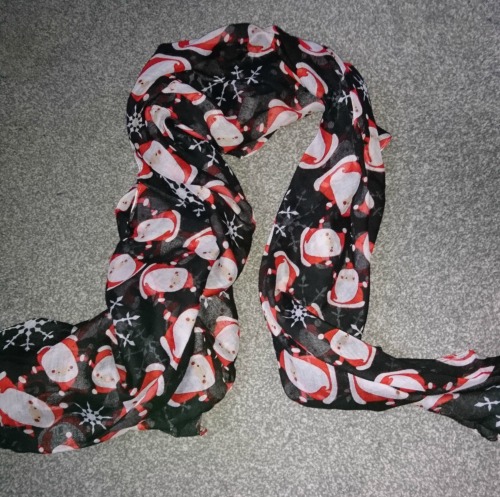 #giveaway prize - Christmas themed scarf in black with a Santa design
