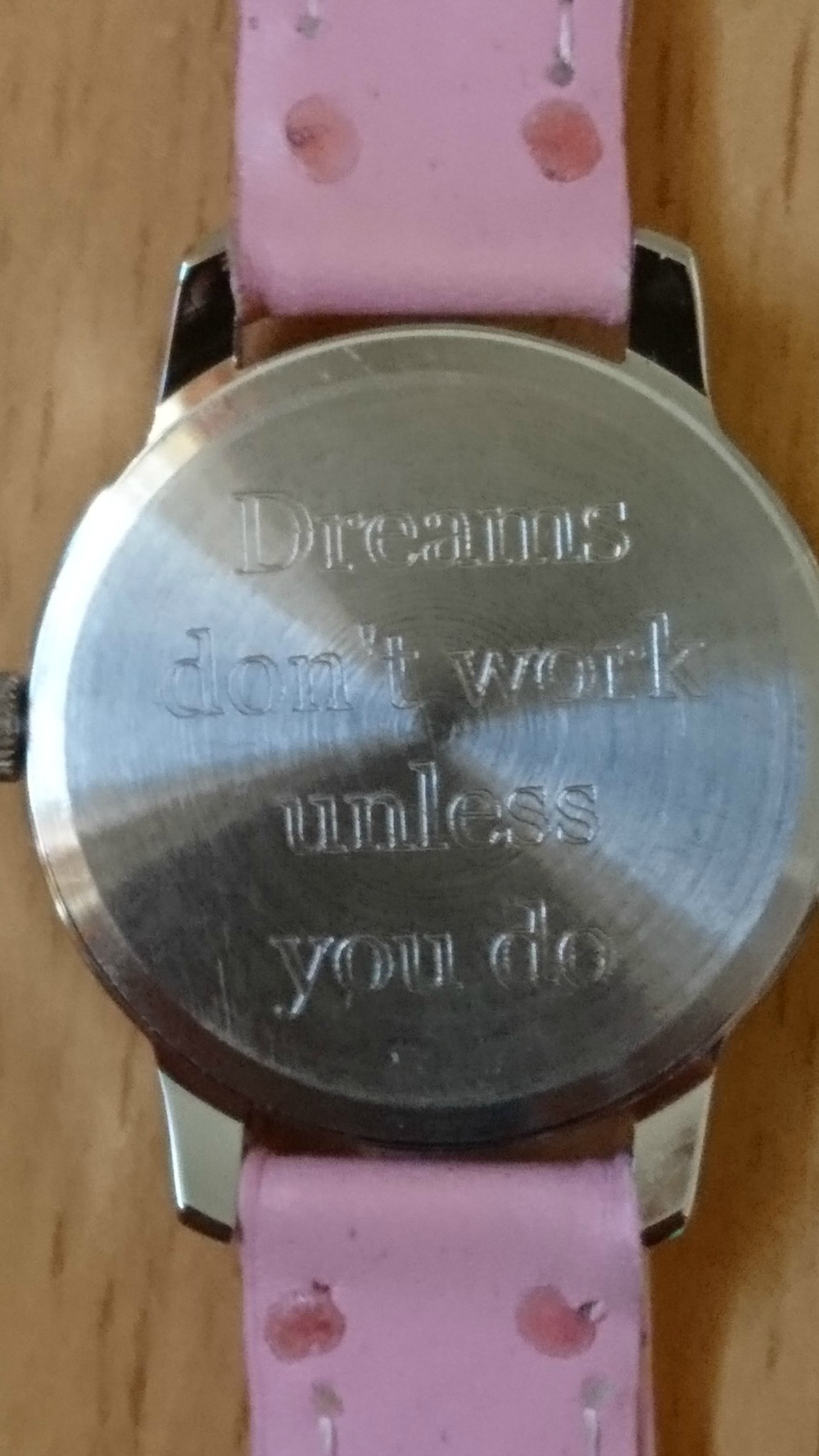The engraved message on the back of the watch