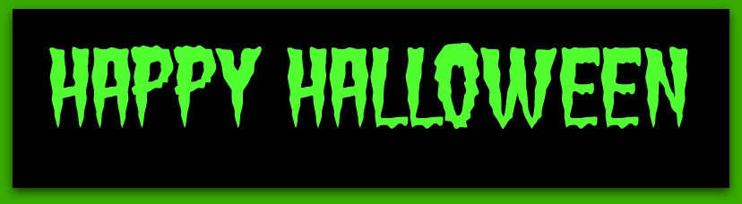 Happy Halloween in green text on a black background
