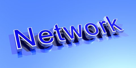 The word network ikn dark blue letters on a lighter blue background