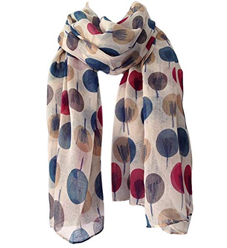Grey coloured scarf with blue and pink polka dots