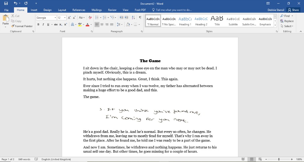 Handwriting style text from the Rocketbook in a Word document