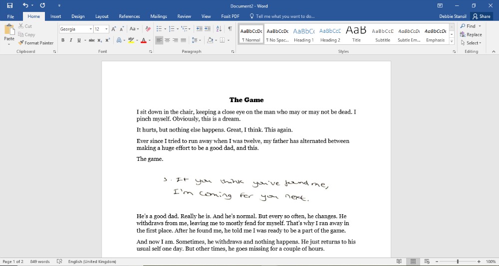 Handwriting style text from the Rocketbook in a Word document