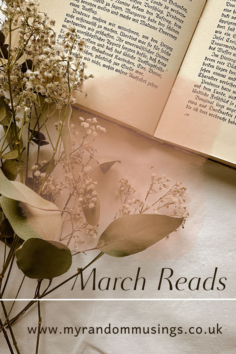 March Reads in text beside some leaves and above them, an open book