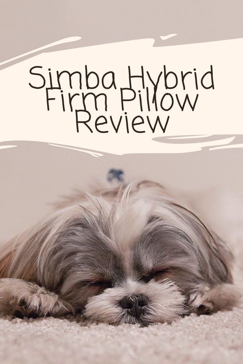 SImba Hybrid Firm Pillow review feature image in black text above a picture of a grey and white sleeping dog